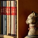 Vicolo incantato con gatti e libri, un'atmosfera poetica in un borgo italiano.